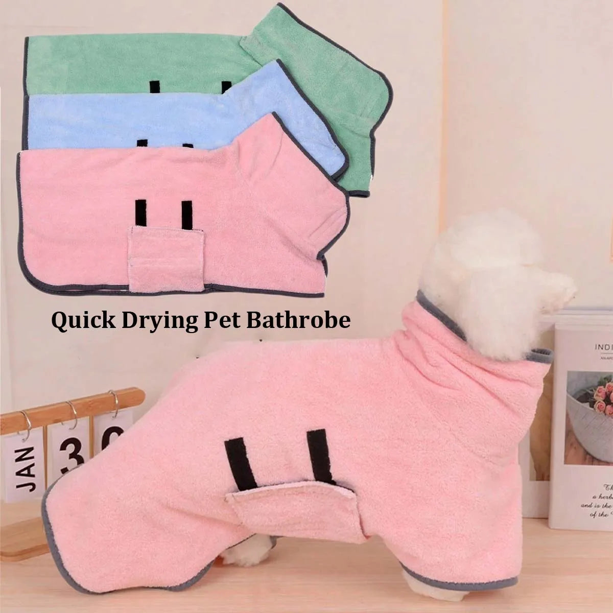 Quick Drying Pet Bathrobe Full Body Absorbent Towel Comfortable Fabric Adjustable Pets Towel Pet Bath Supplies for Cats and Dogs