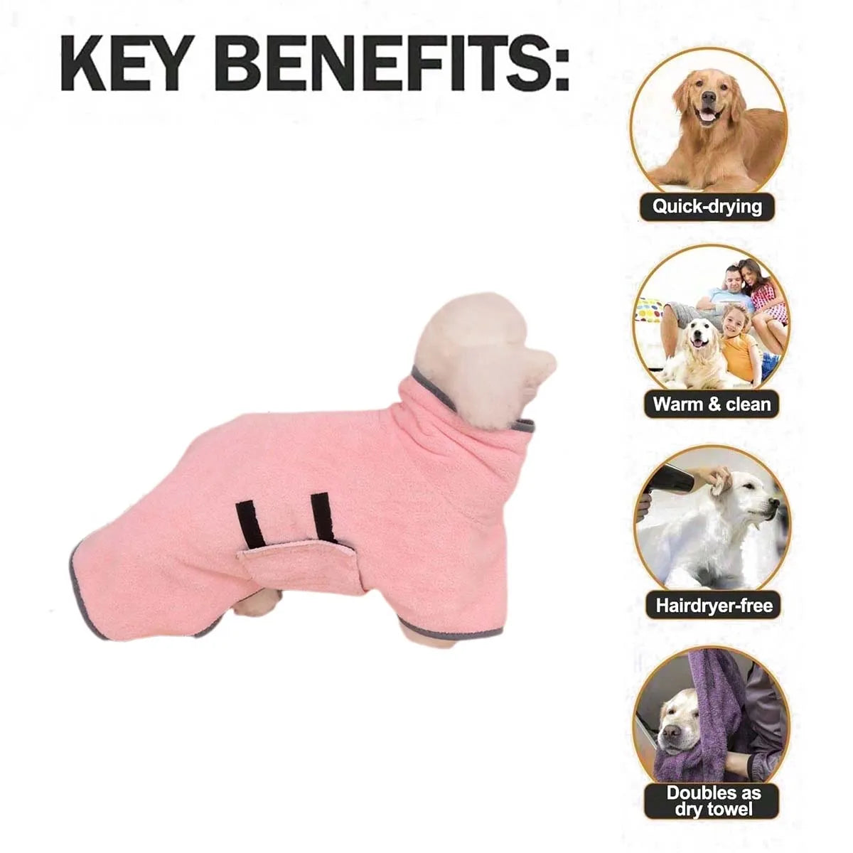 Quick Drying Pet Bathrobe Full Body Absorbent Towel Comfortable Fabric Adjustable Pets Towel Pet Bath Supplies for Cats and Dogs