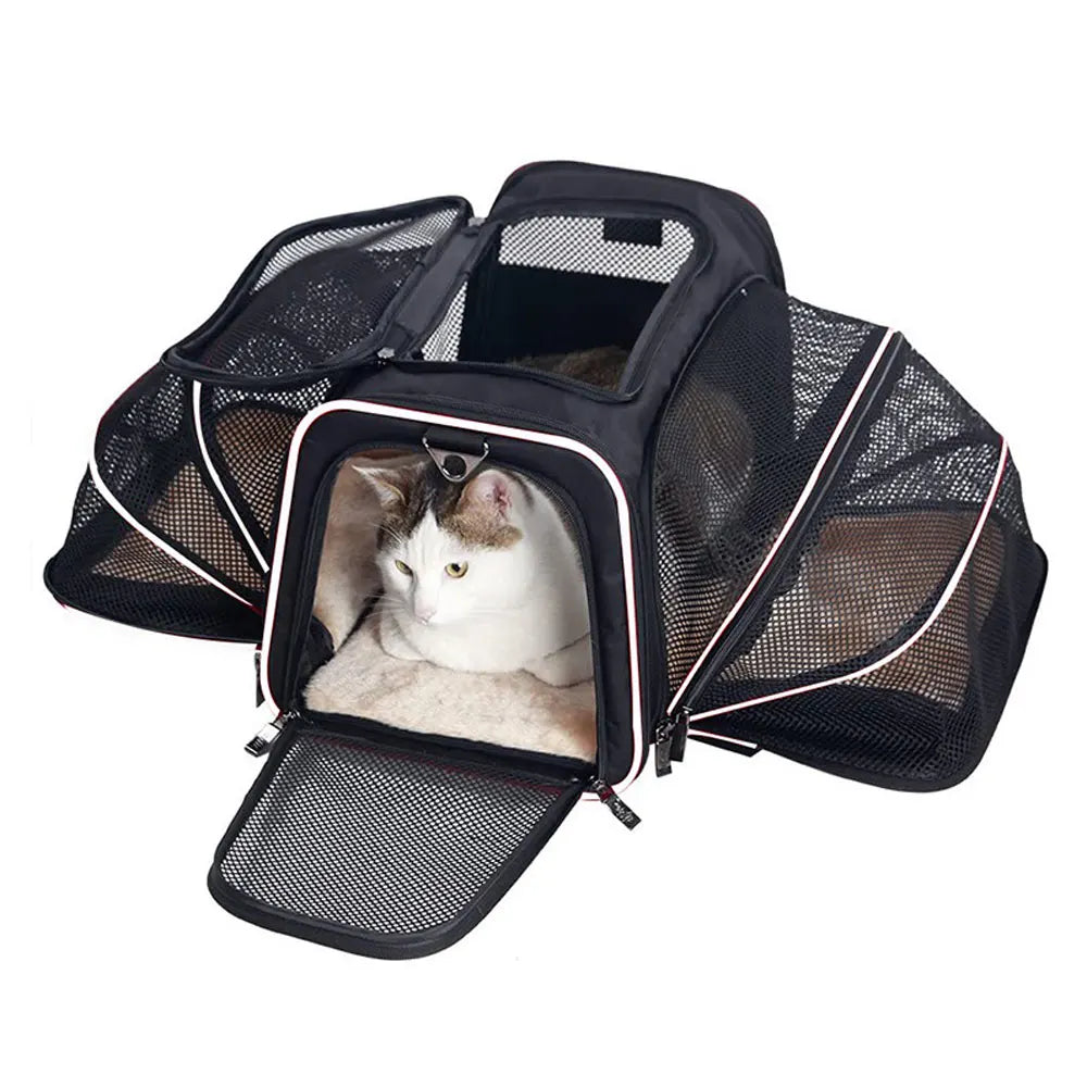 Portable Foldable Pet Carrier Bag with Safety Zippers