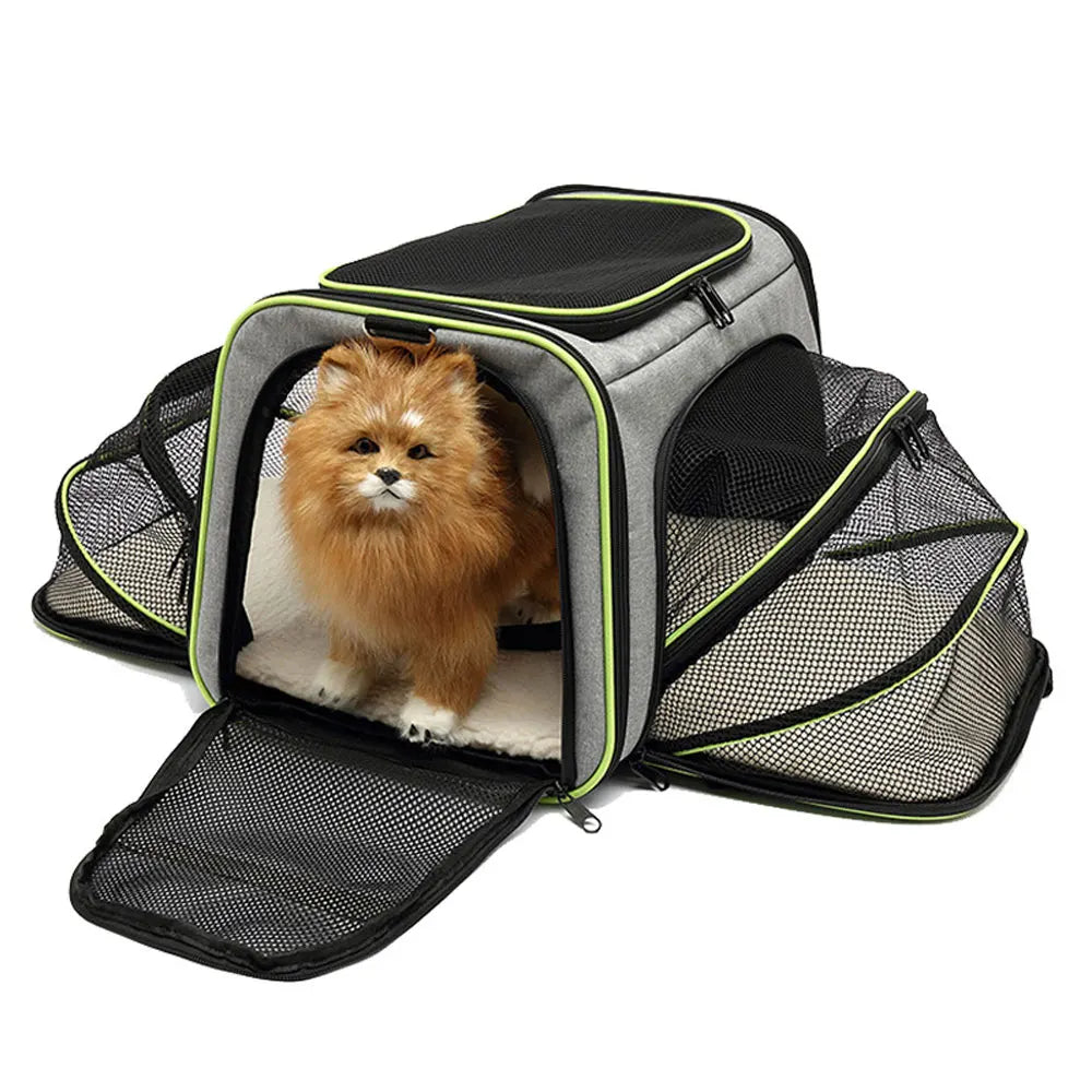 Portable Foldable Pet Carrier Bag with Safety Zippers