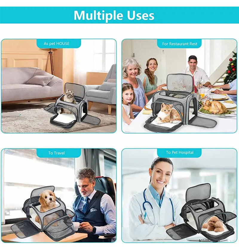 Portable Foldable Pet Carrier Bag with Safety Zippers