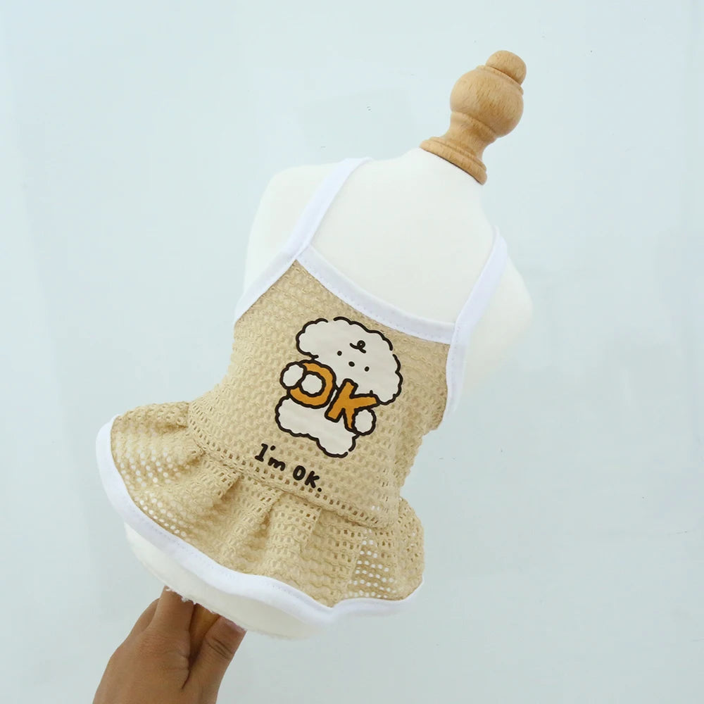 Dog Summer Mesh Dress | Breathable Cartoon Strap Skirt for Dogs