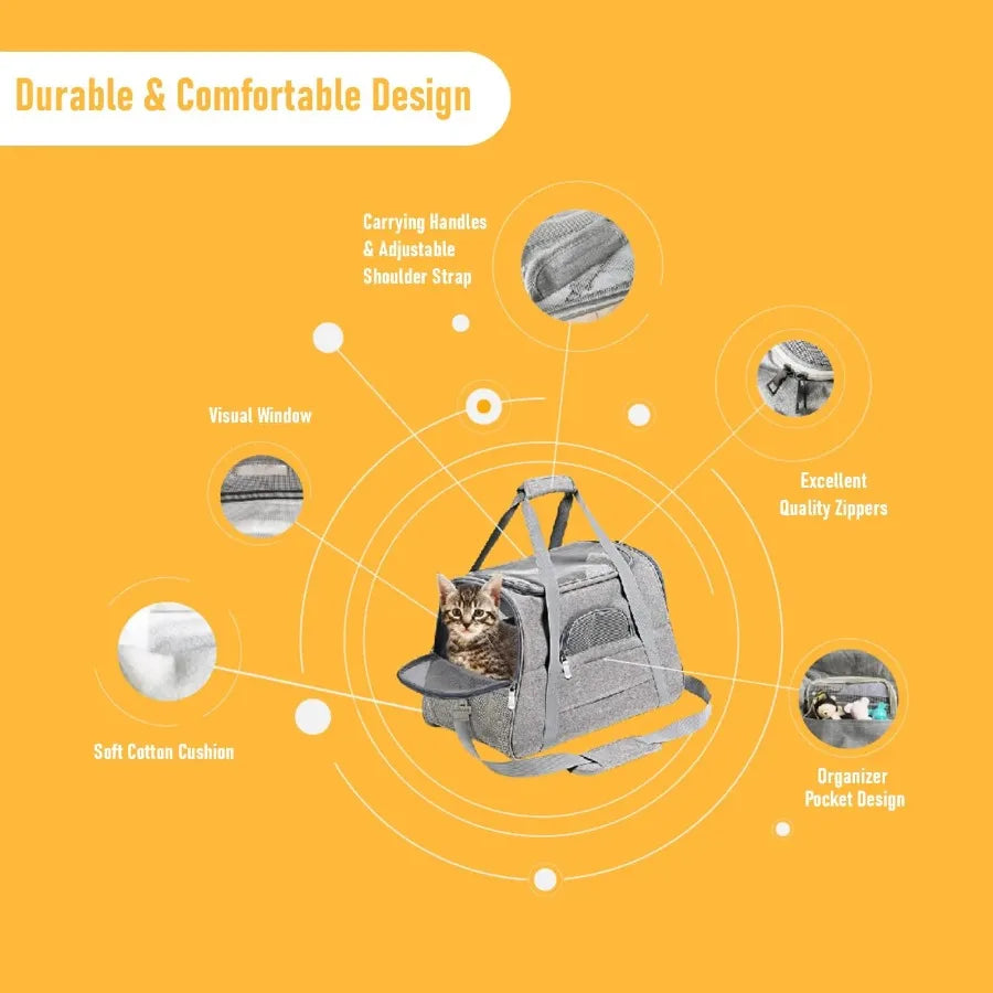 Collapsible Breathable Pet Carrier – Soft-Sided for Cats & Dogs | Crossbody Design with Large Opening | Ideal for Trave