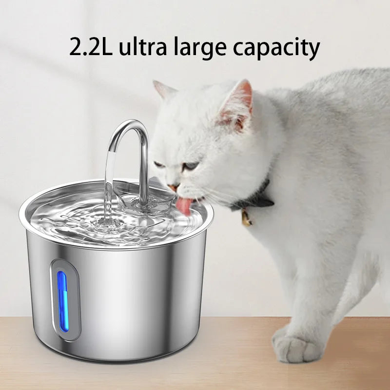 Automatic Pet Water Fountain | 2.2L Stainless Steel with Filter & USB Pump