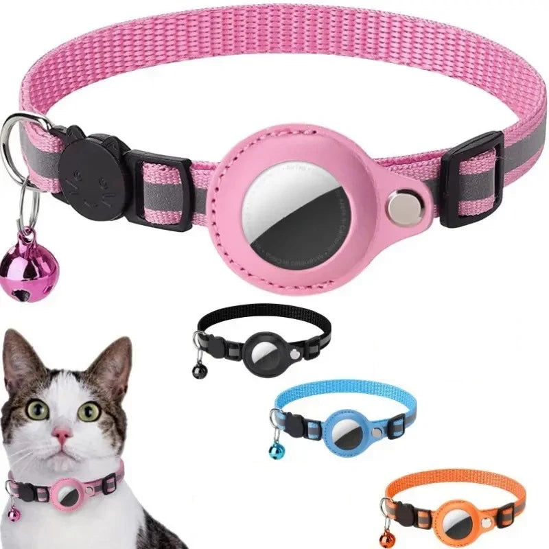 GPS tracker cat collar with reflective coating and safety bell