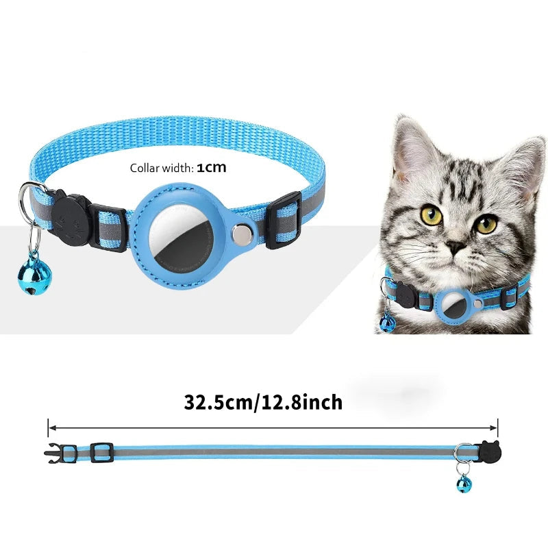 GPS tracker cat collar with reflective coating and safety bell