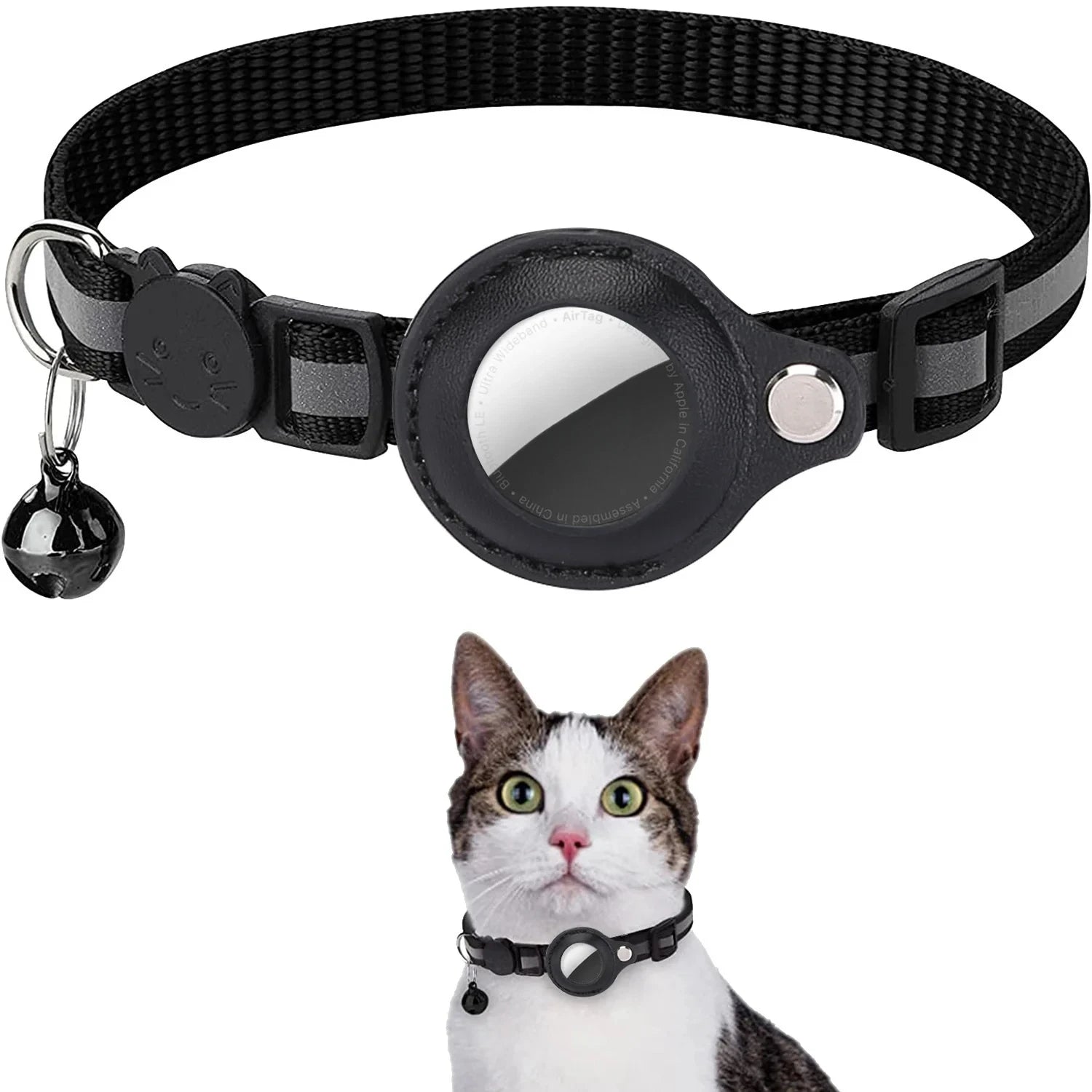 GPS tracker cat collar with reflective coating and safety bell