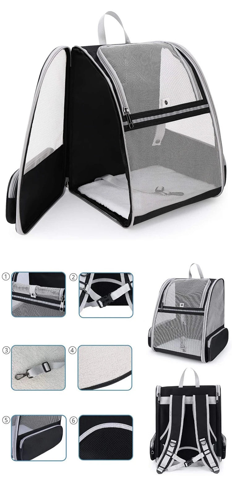 Pet Carrier Backpack for Small Cats and Dogs Puppies Safety Features and Cushion Back Suet Commuting Carriers Bag Safety Zippers