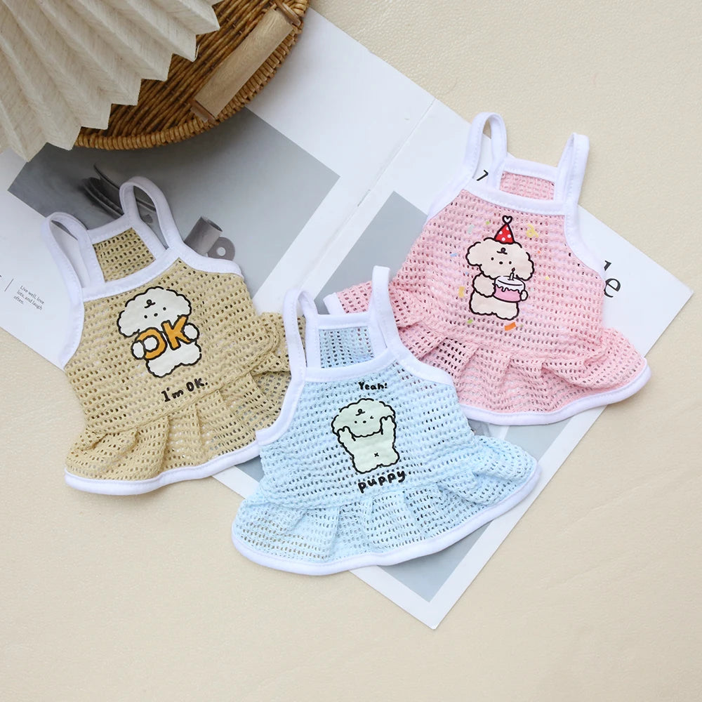 Dog Summer Mesh Dress | Breathable Cartoon Strap Skirt for Dogs