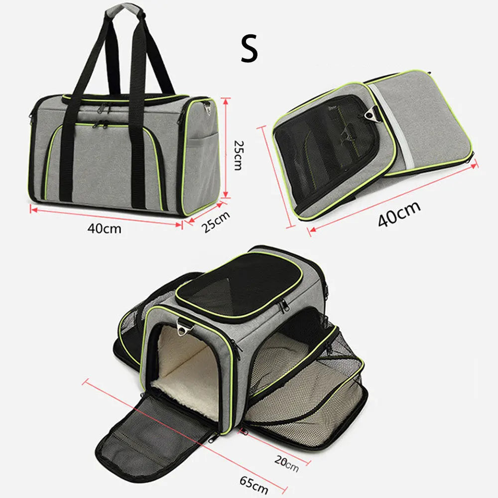 Portable Foldable Pet Carrier Bag with Safety Zippers