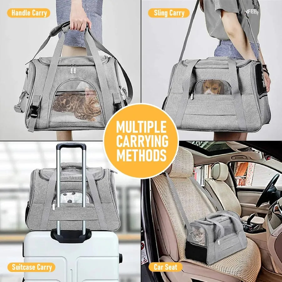 Collapsible Breathable Crossbody Pet Carrier with Large Opening
