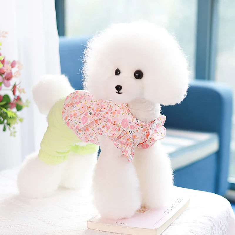 Pet Clothes Cute Dog Cat JumpSuit Spring Summer Floral Four-legged Clothing Flying Sleeve Vest Pajamas Soft Puppy Pants Shirt