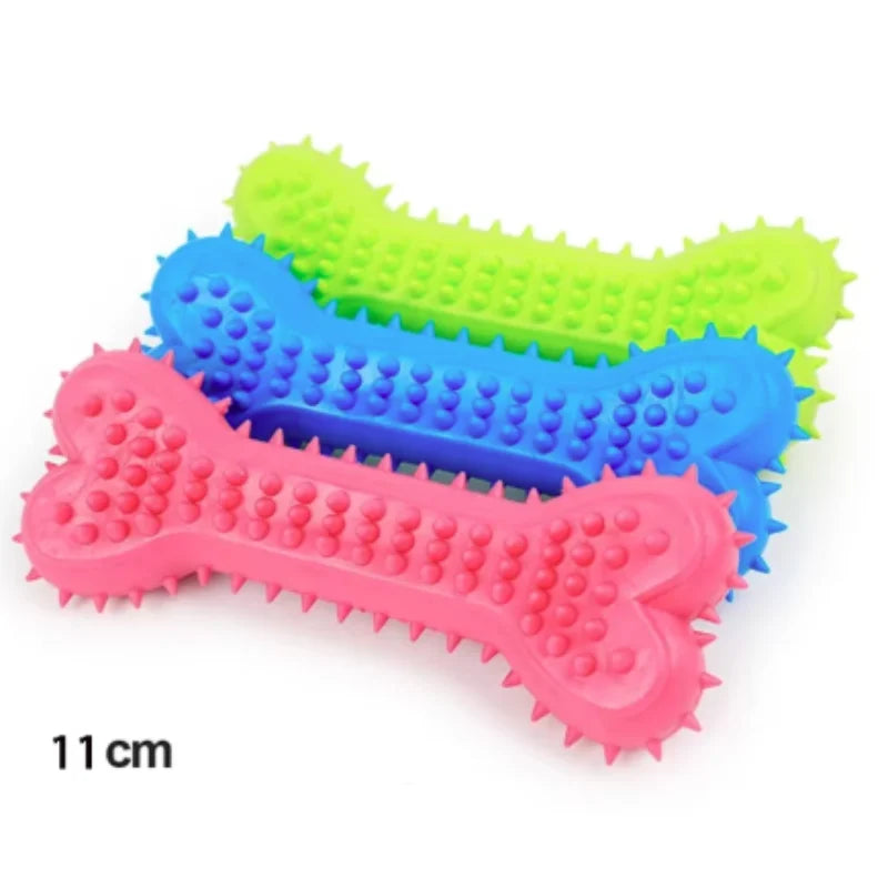 Dog Bone Chew Toy | Soft Rubber Teeth Cleaning Toy for Small Dogs