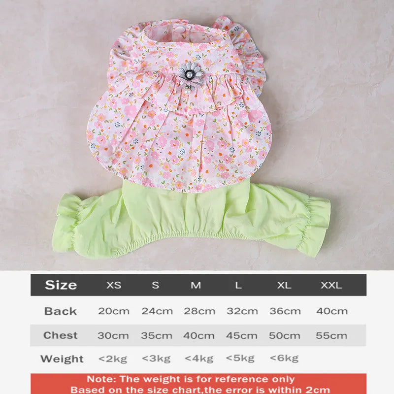 Pet Clothes Cute Dog Cat JumpSuit Spring Summer Floral Four-legged Clothing Flying Sleeve Vest Pajamas Soft Puppy Pants Shirt
