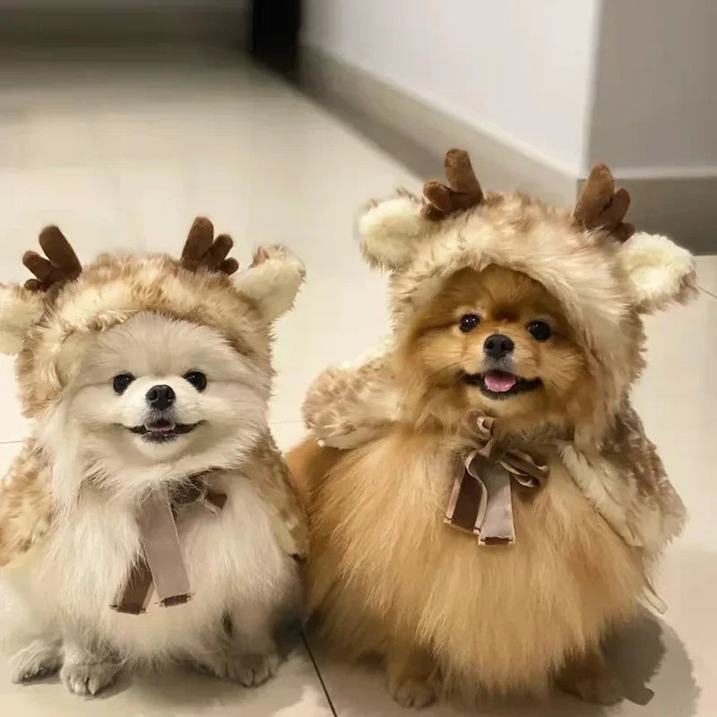 Christmas Reindeer Velvet Cape for Dogs & Cats | Festive Holiday Pet Costume