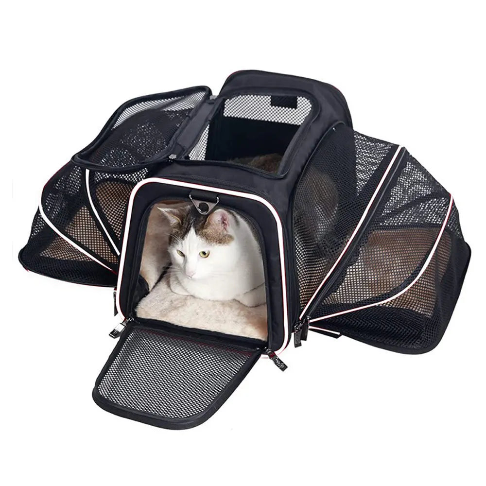 Portable Foldable Pet Carrier Bag with Safety Zippers