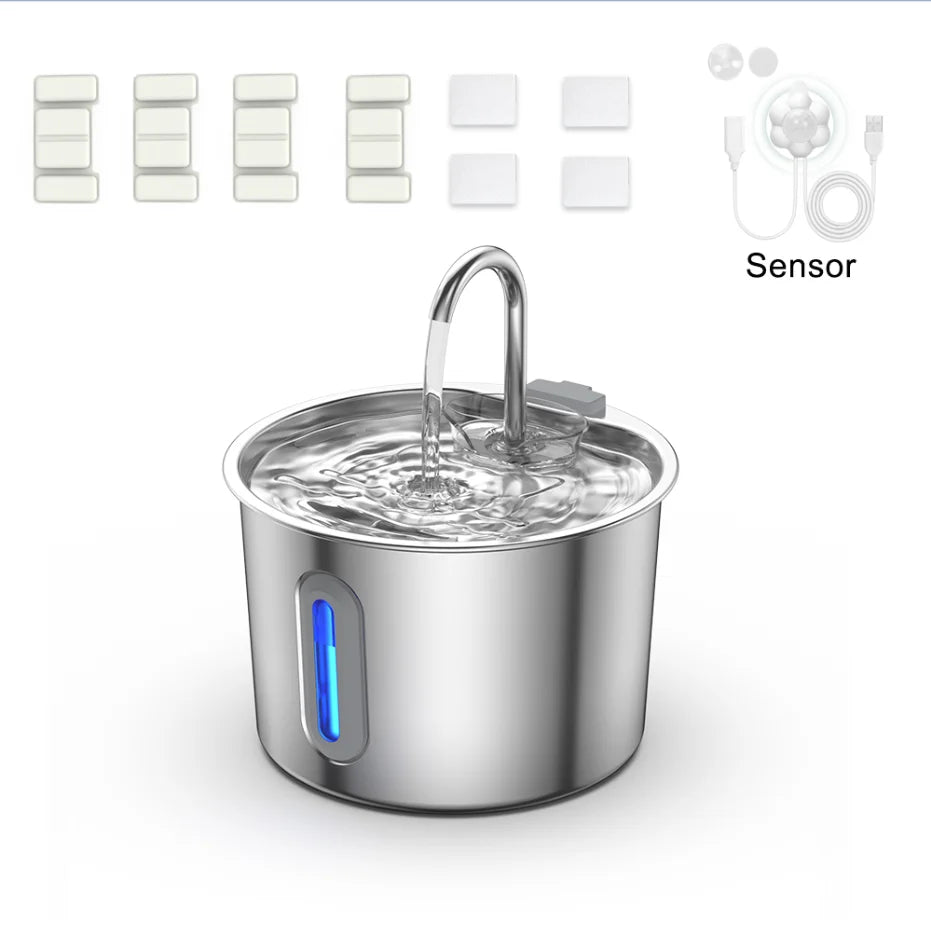 Automatic Pet Water Fountain | 2.2L Stainless Steel with Filter & USB Pump