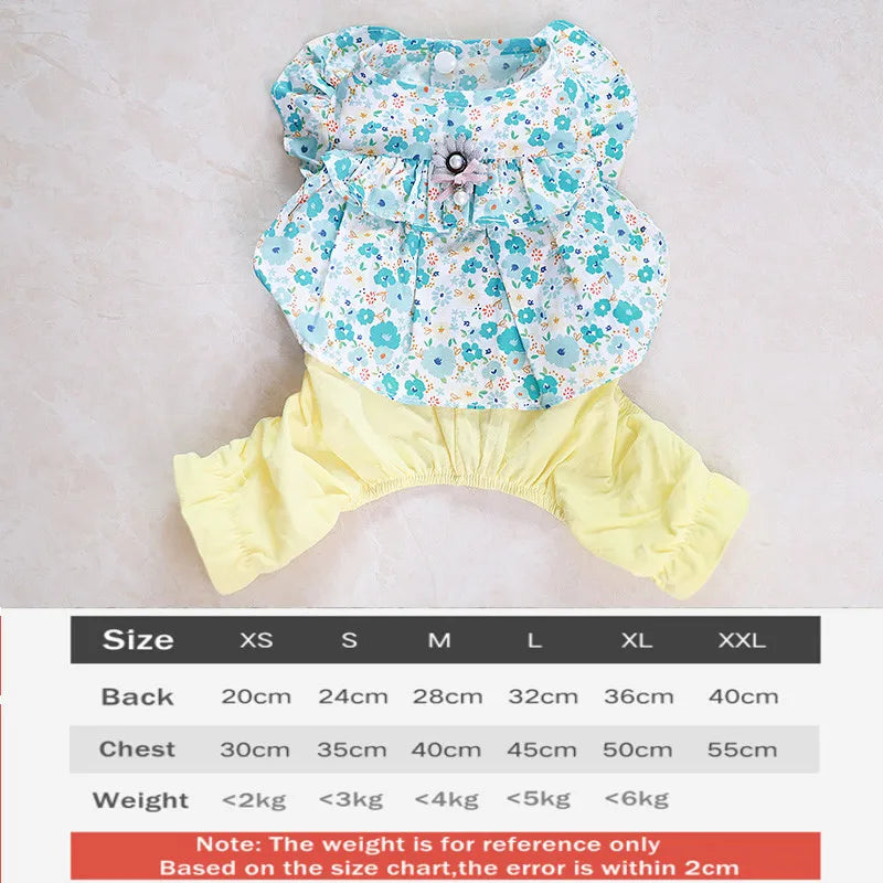 Pet Clothes Cute Dog Cat JumpSuit Spring Summer Floral Four-legged Clothing Flying Sleeve Vest Pajamas Soft Puppy Pants Shirt