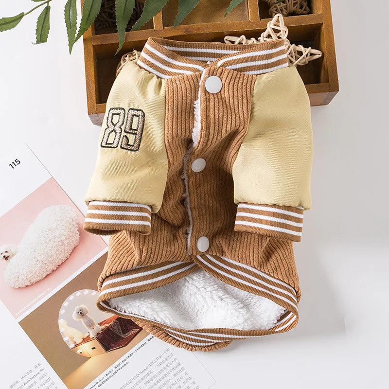 Corduroy Baseball Jacket for Dogs | Warm Autumn & Winter Pet Coat