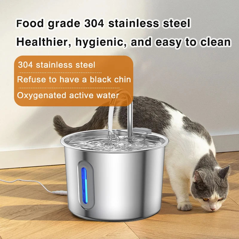 Automatic Pet Water Fountain | 2.2L Stainless Steel with Filter & USB Pump