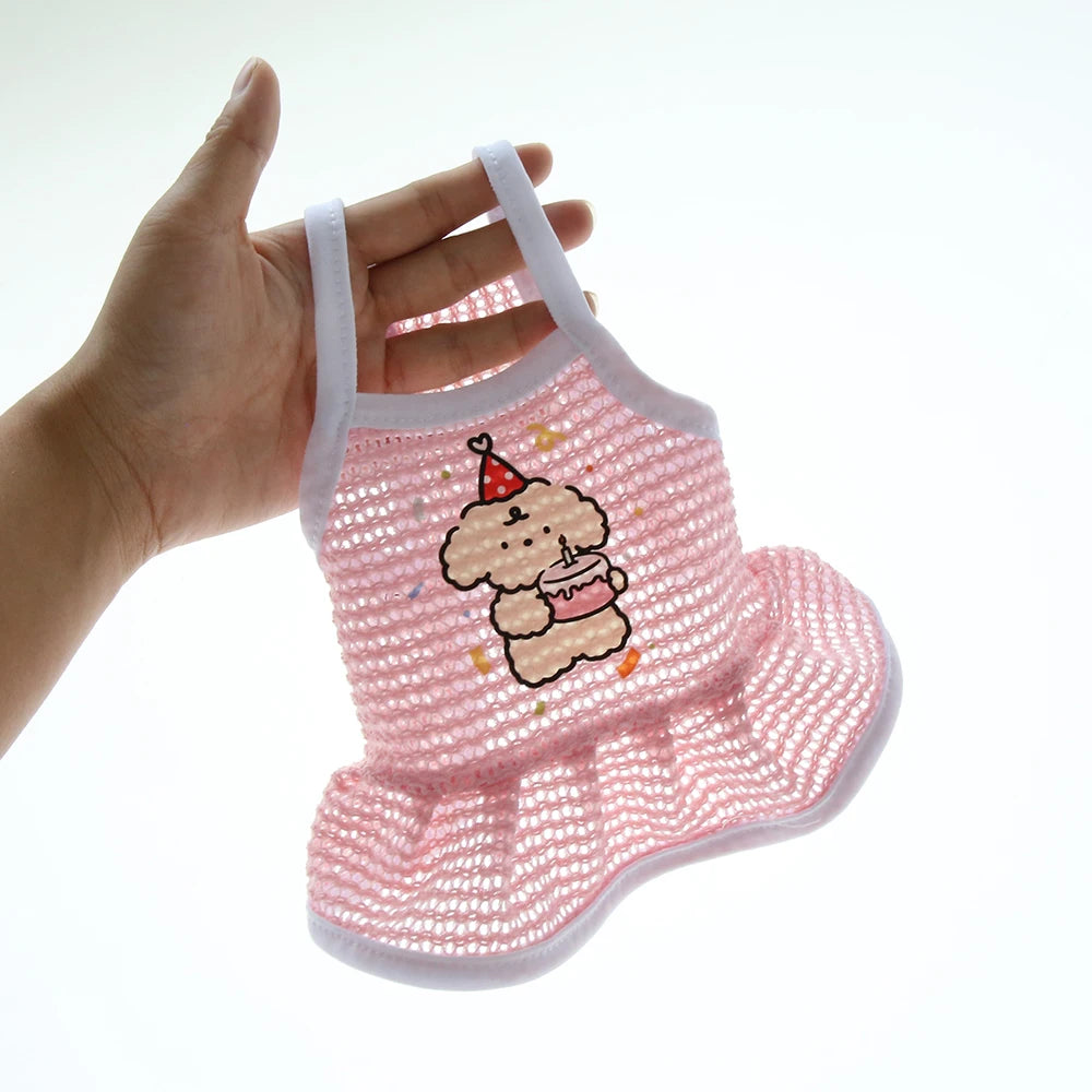 Dog Summer Mesh Dress | Breathable Cartoon Strap Skirt for Dogs