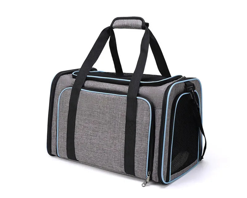 Portable Foldable Pet Carrier Bag with Safety Zippers