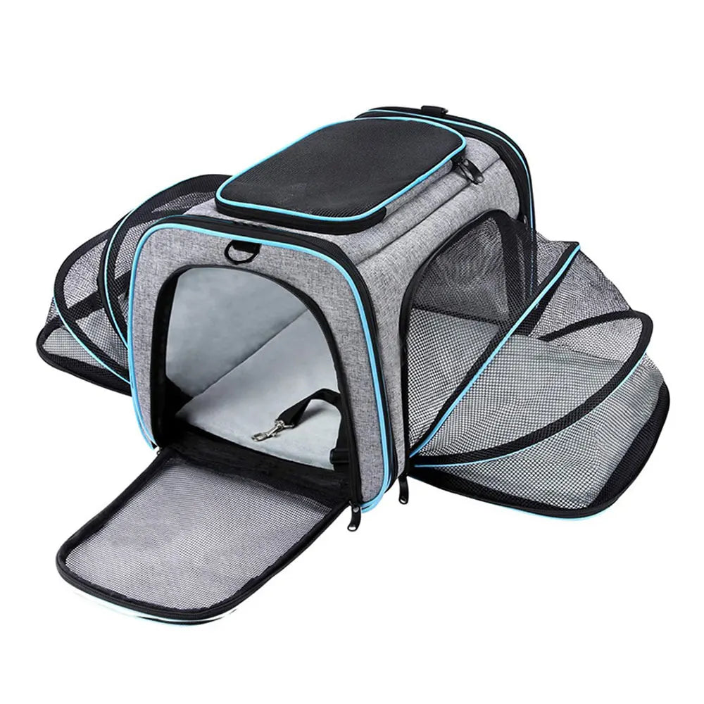 Portable Foldable Pet Carrier Bag with Safety Zippers