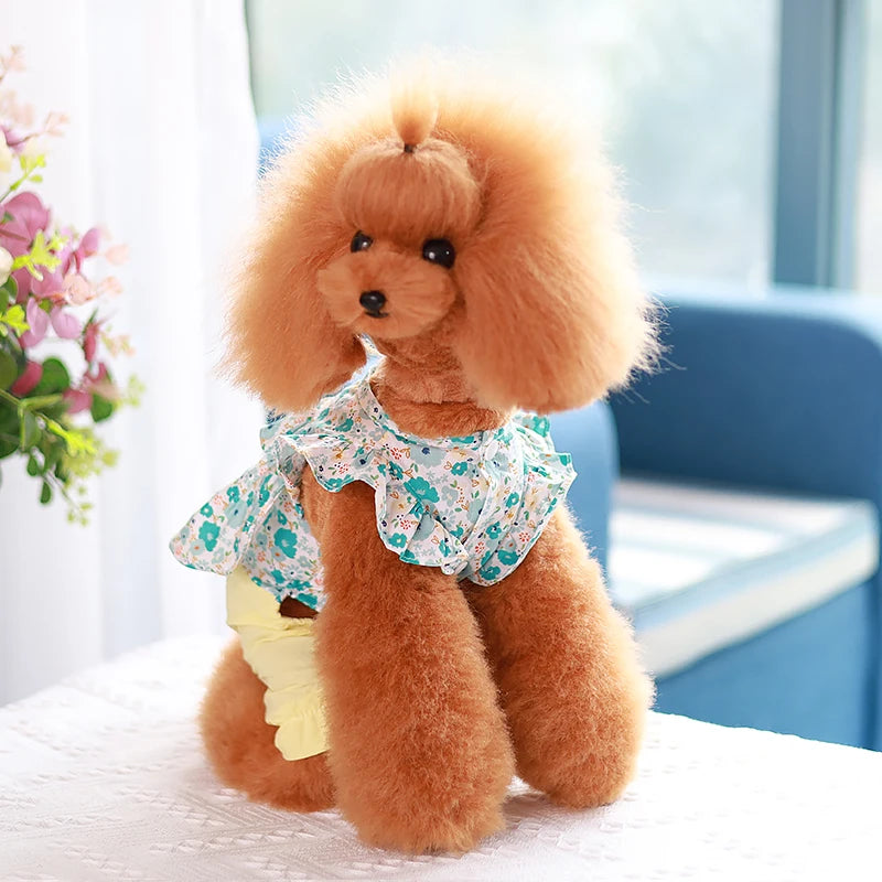 Pet Clothes Cute Dog Cat JumpSuit Spring Summer Floral Four-legged Clothing Flying Sleeve Vest Pajamas Soft Puppy Pants Shirt