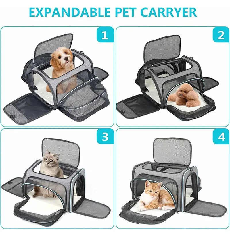 Portable Foldable Pet Carrier Bag with Safety Zippers