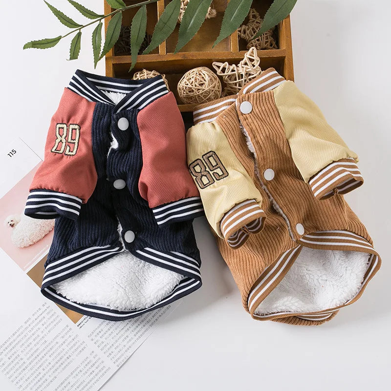 Corduroy Baseball Jacket for Dogs | Warm Autumn & Winter Pet Coat