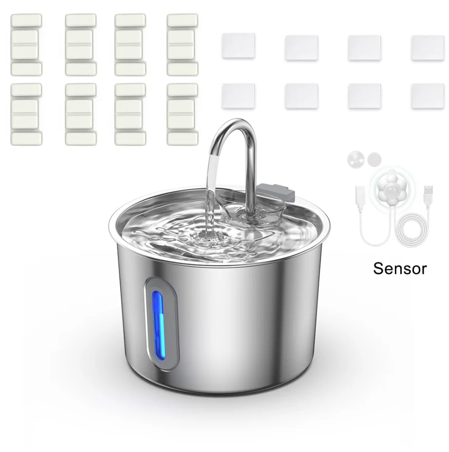 Automatic Pet Water Fountain | 2.2L Stainless Steel with Filter & USB Pump