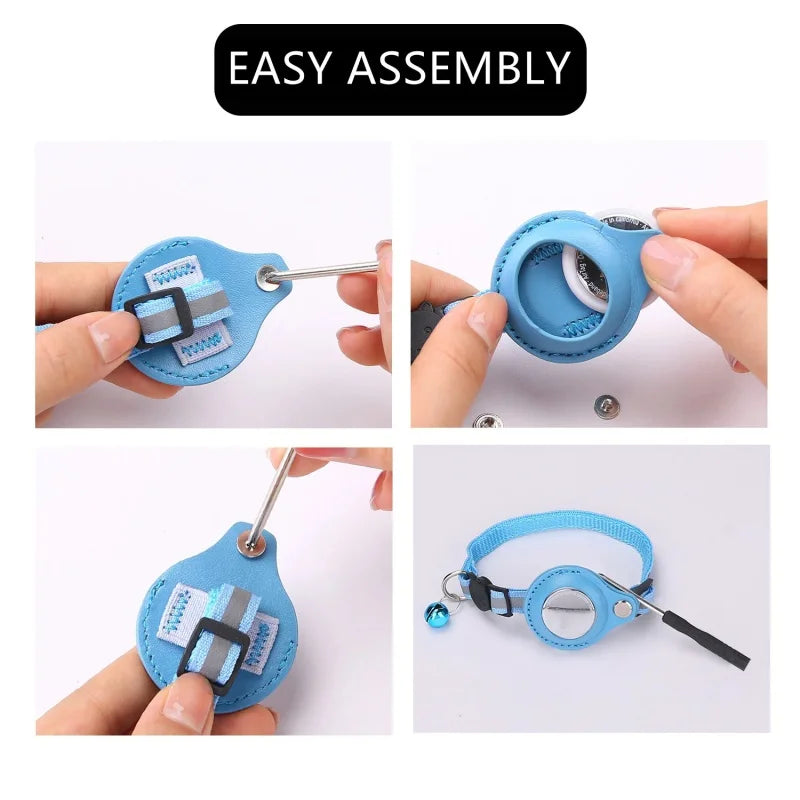 GPS tracker cat collar with reflective coating and safety bell