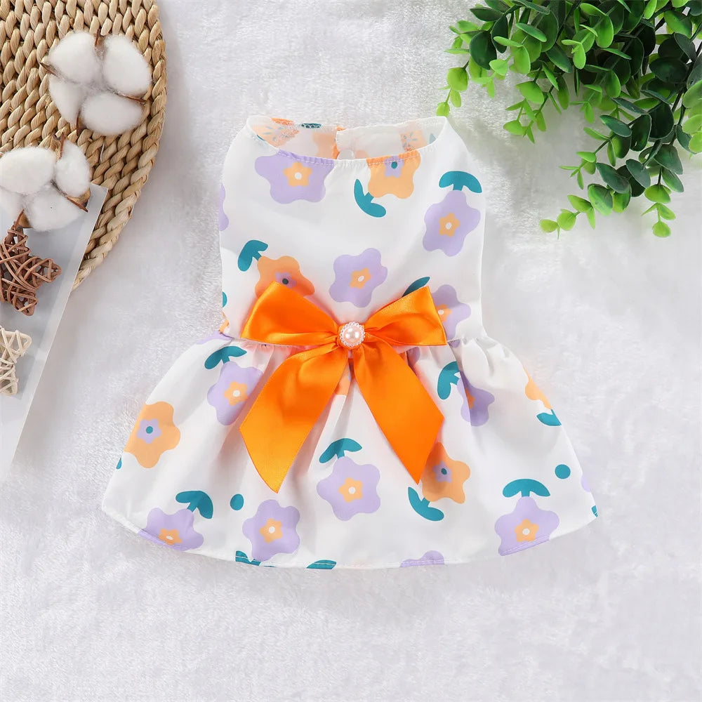 Summer Princess Dress for Cats & Small Dogs | Floral Bow Dress