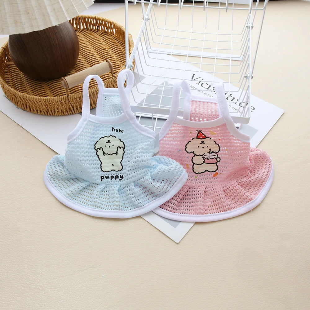 Dog Summer Mesh Dress | Breathable Cartoon Strap Skirt for Dogs
