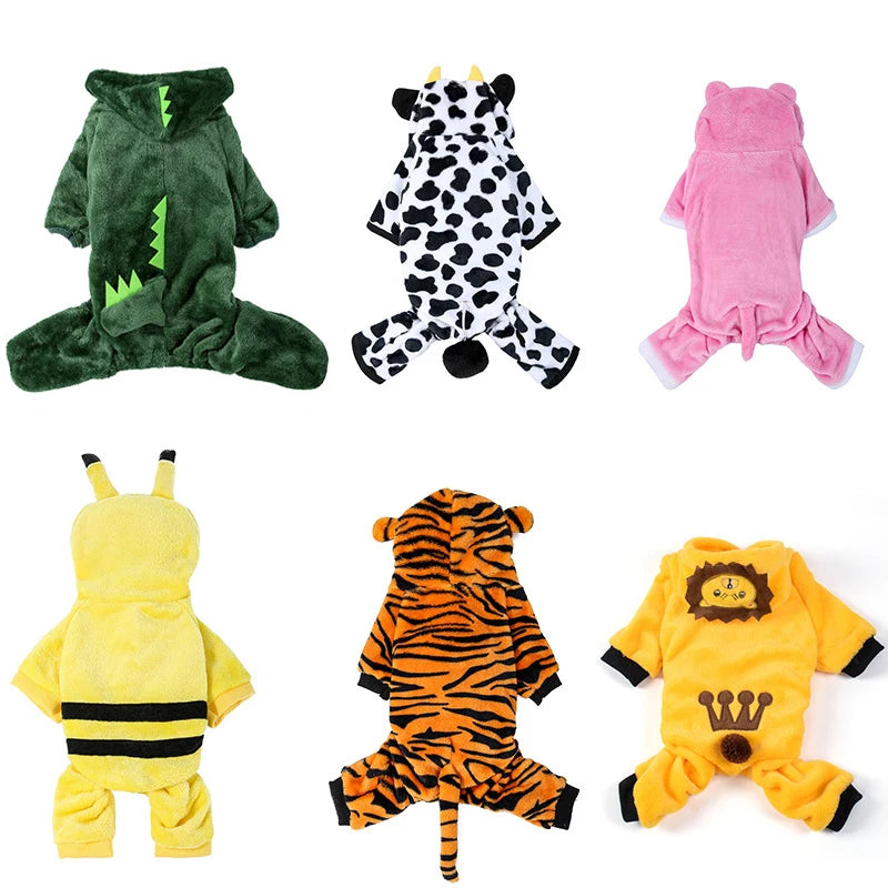 Animal Print Fleece Hoodie Jumpsuit for Dogs