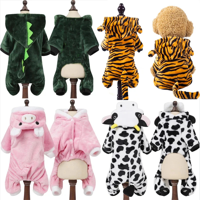 Animal Print Fleece Hoodie Jumpsuit for Dogs