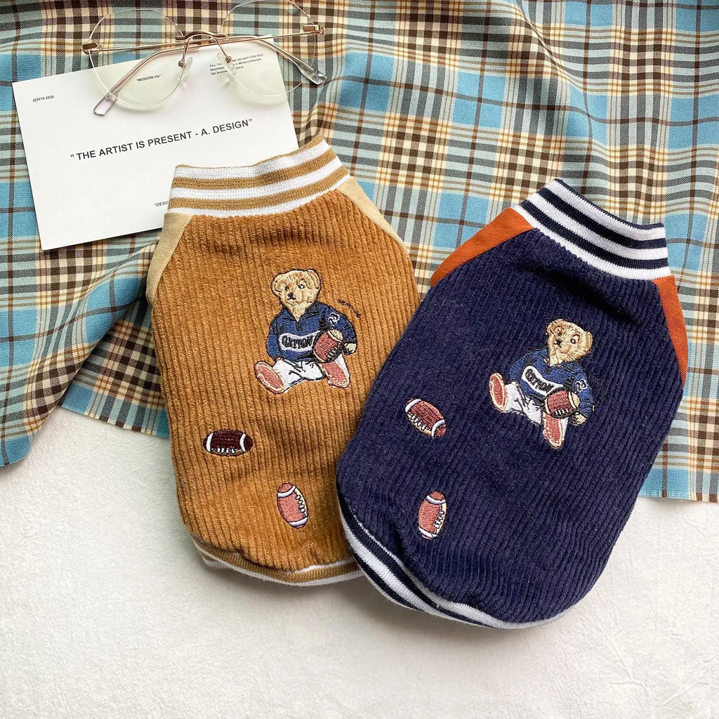 Corduroy Baseball Jacket for Dogs | Warm Autumn & Winter Pet Coat