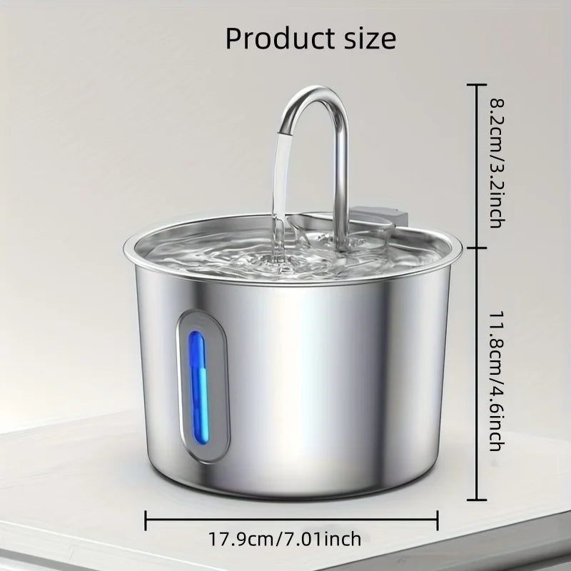 Automatic Pet Water Fountain | 2.2L Stainless Steel with Filter & USB Pump