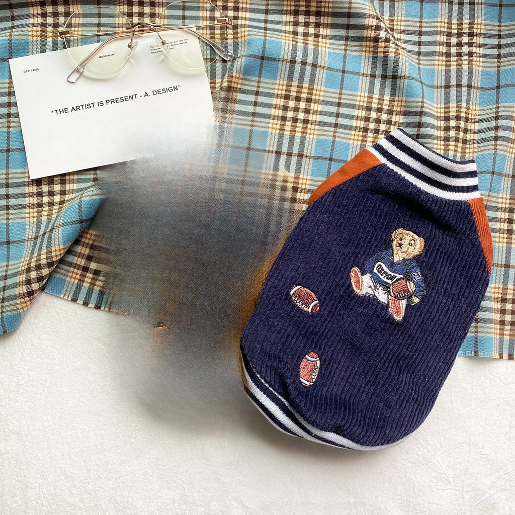Corduroy Baseball Jacket for Dogs | Warm Autumn & Winter Pet Coat