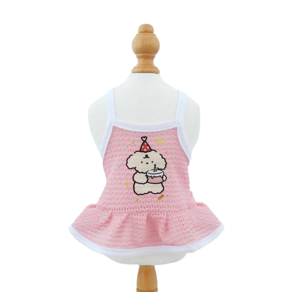 Dog Summer Mesh Dress | Breathable Cartoon Strap Skirt for Dogs