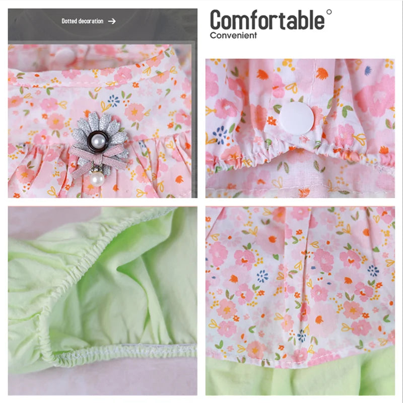 Pet Clothes Cute Dog Cat JumpSuit Spring Summer Floral Four-legged Clothing Flying Sleeve Vest Pajamas Soft Puppy Pants Shirt