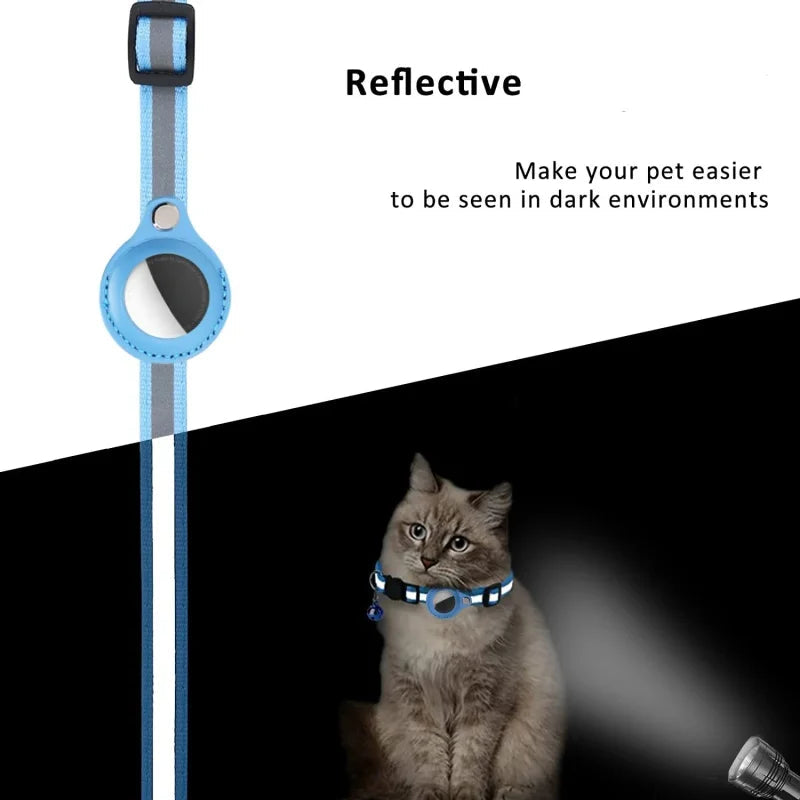 GPS tracker cat collar with reflective coating and safety bell