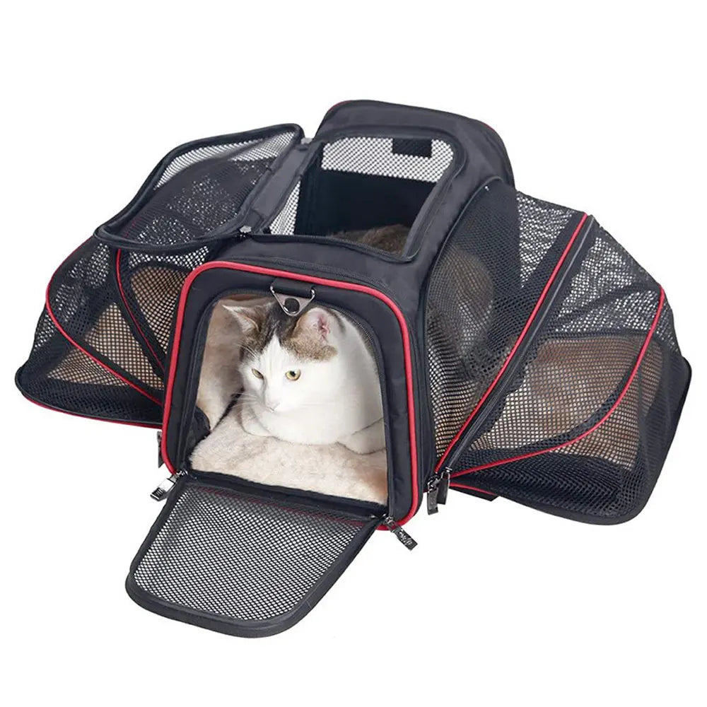 Portable Foldable Pet Carrier Bag with Safety Zippers