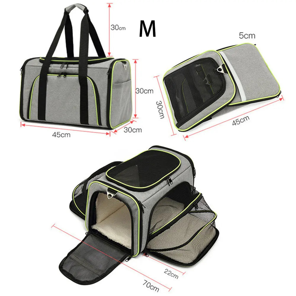 Portable Foldable Pet Carrier Bag with Safety Zippers